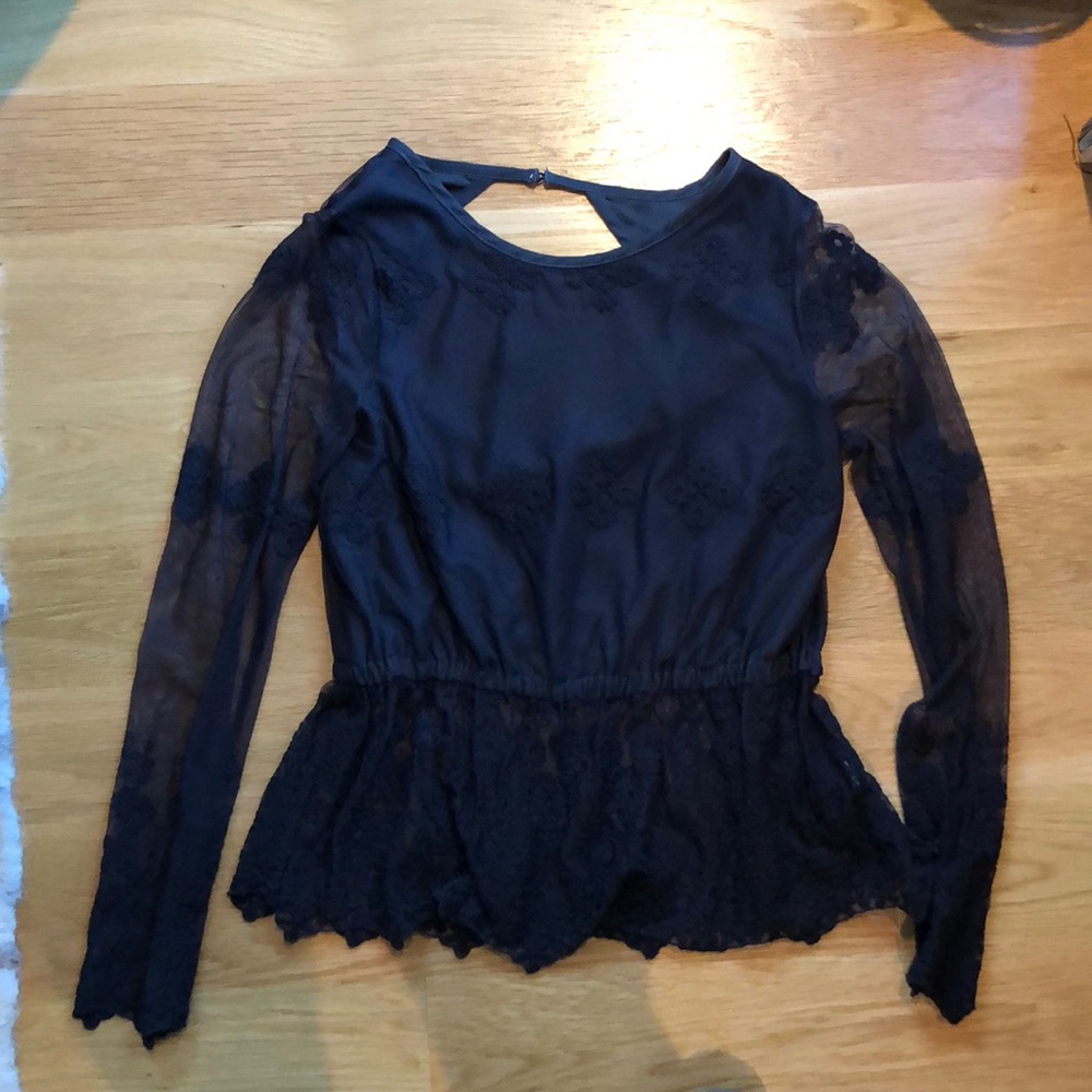 Chaser black lace peplum top, Small - Picture 2 of 6